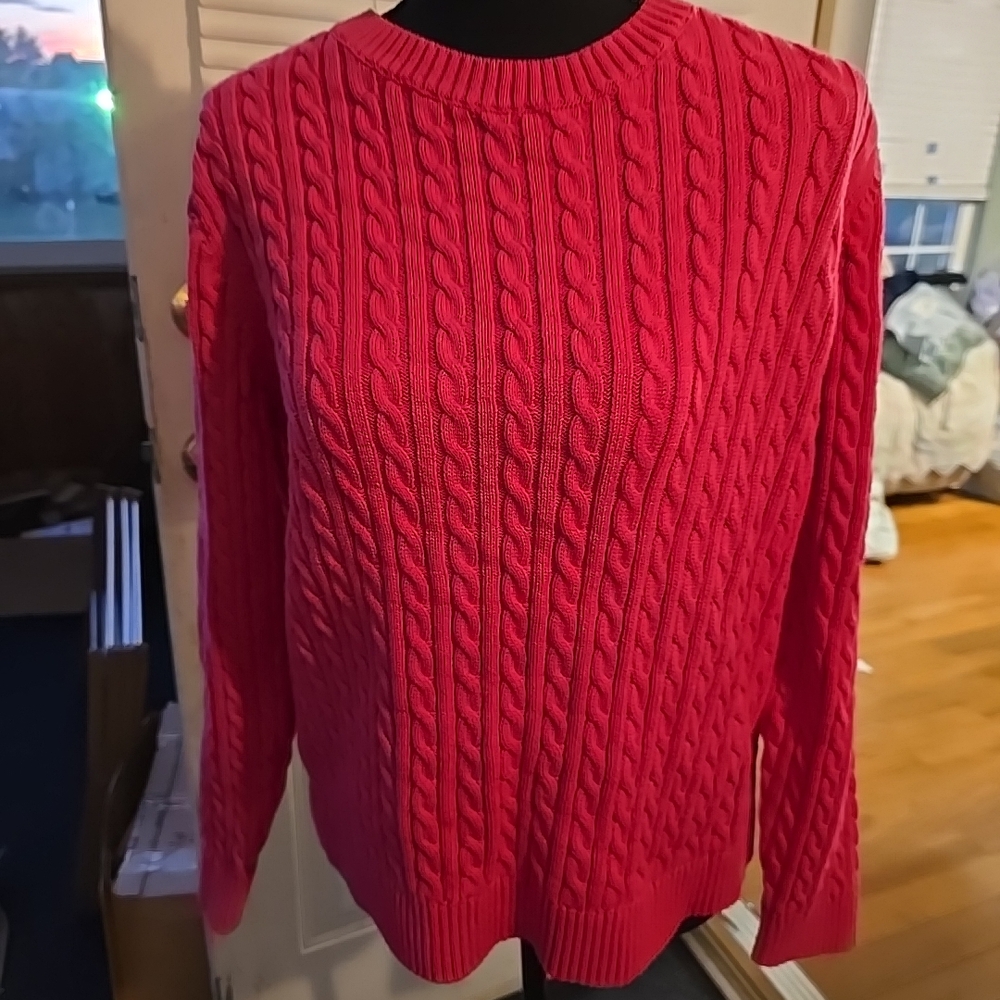 Lands' End Women's Bright Pink Cable Knit Sweater